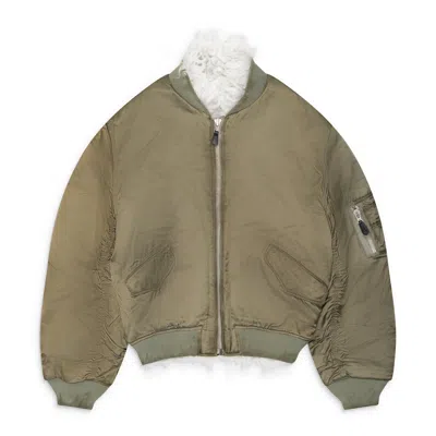 Doublet Smoke Fur Bomber Jacket Green In Brown