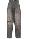 Doublet Spray-paint Effect Tapered Jeans In Black