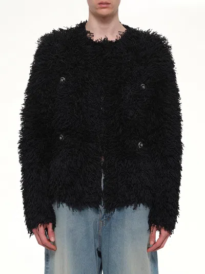 Doublet Straw Tweed Knit Cardigan In Black