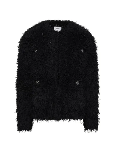 Doublet Straw Tweed Knit Cardigan In Black