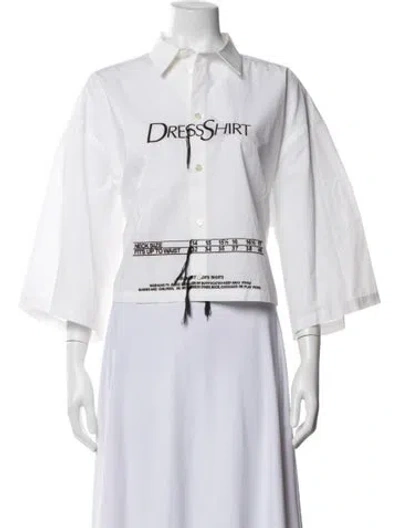Pre-owned Doublet Three-quarter Sleeve Button-up Top In White