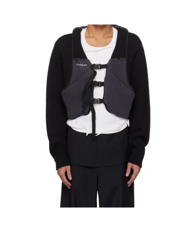 Doublet Trail Vest Cardigan In Black