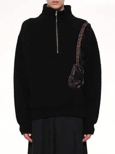 Doublet Trompe L'oeil Embroidery Half Zip Knit In Black