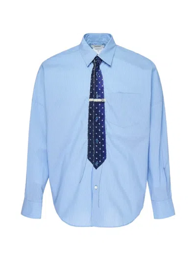 Doublet Trompe L'oeil Tie Embroidery Striped Shirt In Blue