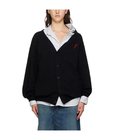 Doublet V-neck Long-sleeved Cardigan In Black