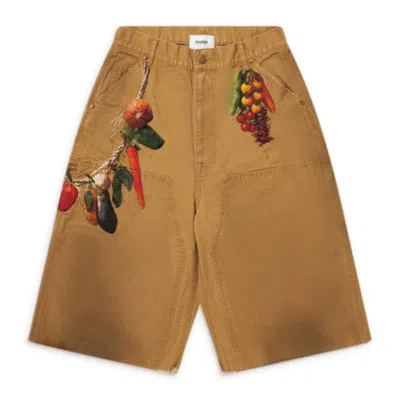 Doublet Vegetable Embroidery Cut-off Pants Beige In Brown