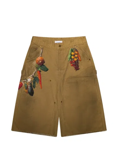 Doublet Vegetable-embroidery Cut-off Shorts In Brown