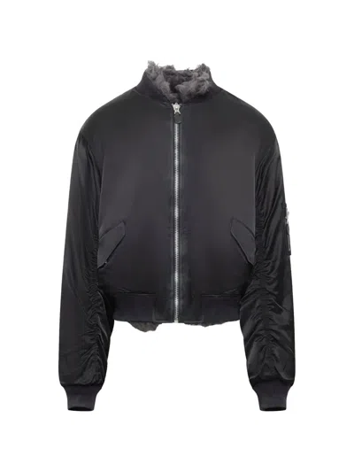 Doublet Smoke Fur Reversible Bomber Jacket In Black
