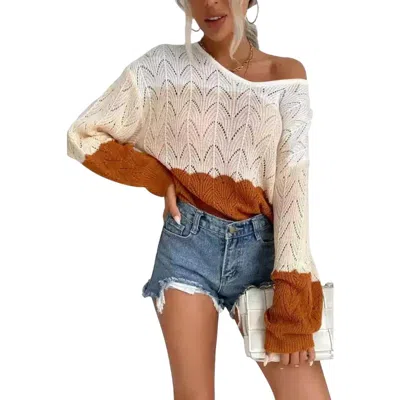Doublju Knitted Color Block Sweater In Cream / Peach / Amber
