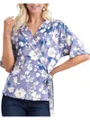 Doublju Short Sleeve Wrap Style Side Tie Top In Dark Navy Peach In Multi