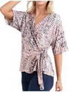 Doublju Short Sleeve Wrap Style Side Tie Top In Peach Coral In Multi