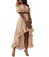 Doublju Tessa Off The Shoulder Cropped Hi Low Ruffled Two Piece Skirt Set In Tan In Neutral