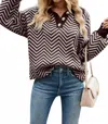 Doublju V Patterned Button V Neck Jumper In Coffee In Brown