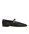 Doucal's Black Leather Ballet Flat With Strap In Black