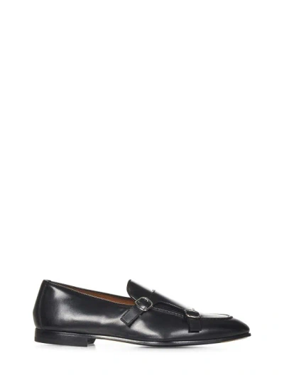 DOUCAL'S BLACK LEATHER DOUBLE-BUCKLE LOAFERS