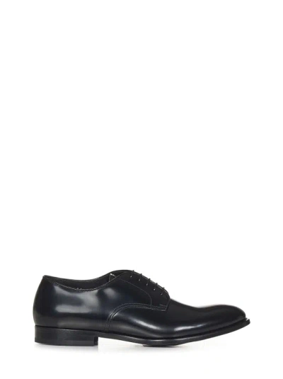 DOUCAL'S BLACK LEATHER LACE-UP DERBY
