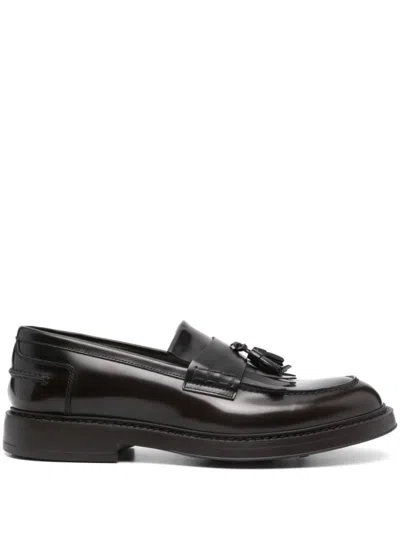 Doucal's Black Logo Loafers In Light Brown