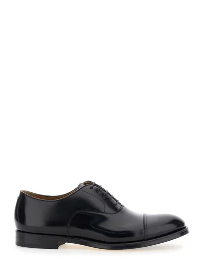 DOUCAL'S BLACK OXFORD SHOES WITH FIVE HOLES IN SMOOTH LEATHER MAN