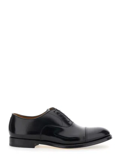 DOUCAL'S BLACK OXFORD SHOES WITH FIVE HOLES IN SMOOTH LEATHER MAN