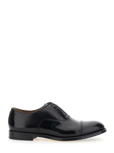 DOUCAL'S BLACK OXFORD SHOES WITH FIVE HOLES IN SMOOTH LEATHER MAN