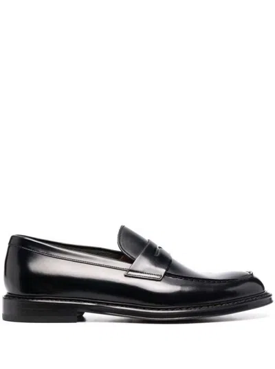 Doucal's Black Slip-on Loafers With Round Toe In Patent Leather Man In Nero