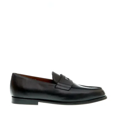 Doucal's Blue Leather Moccasin Leather Bottom In Black