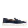 Doucal's Blue Suede Moccasin In Blue