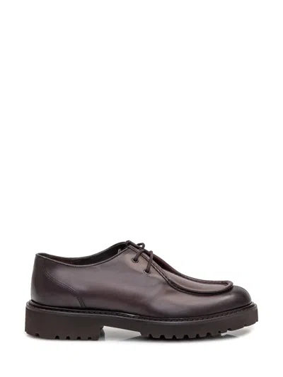 Doucal's Leather Derby Moccasins In Brown
