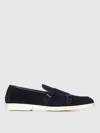 Doucal's Navy Blue Suede Double Monk Strap Loafers Wit In Blau