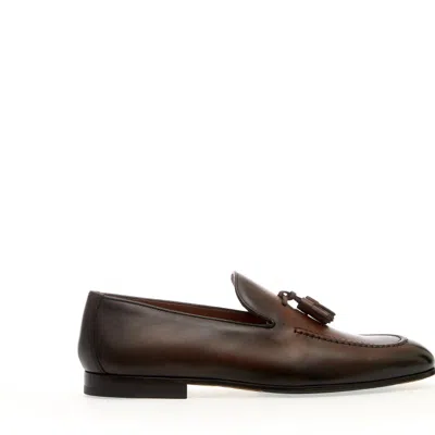 DOUCAL'S BROWN LEATHER TASSEL MOCCASIN