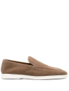 Doucal's Moc-stitching Suede Loafers In Brown
