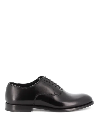 Doucal's Brushed Leather Black Oxford Shoes In Negro