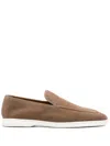 Doucal's Moc-stitching Suede Loafers In Brown