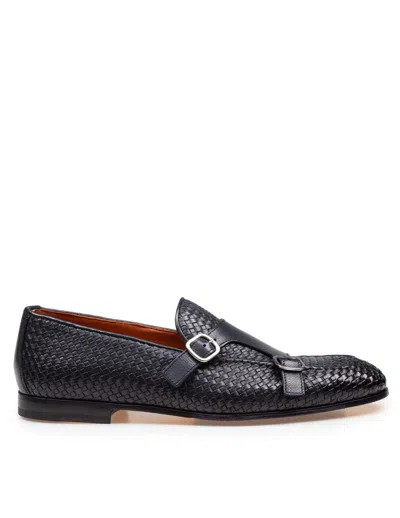 Doucal's Blue Woven Leather Double-buckle Loafer