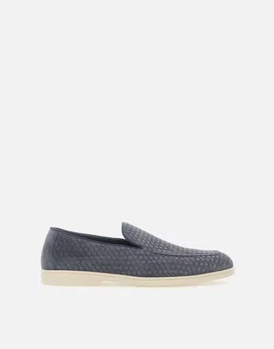 Doucal's Aviator Blue Suede Moccasins