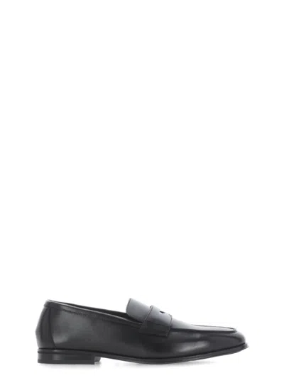 Doucal's Black Leather Loafers In Grey