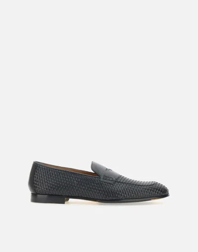 Doucal's Braidy Leather Loafers In Blue