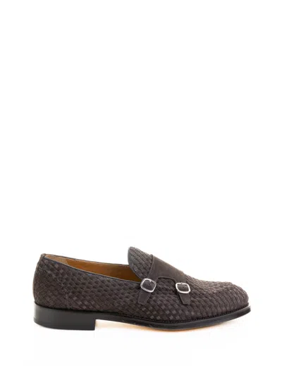 Doucal's Brown Double Buckle Moccasin In Suede In Black