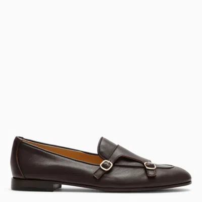 DOUCAL'S DOUCAL'S BROWN LEATHER DOUBLE BUCKLE LOAFER