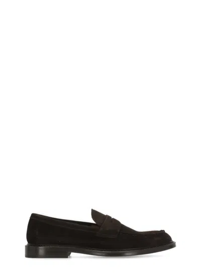 Doucal's Brown Suede Leather Loafers In Black