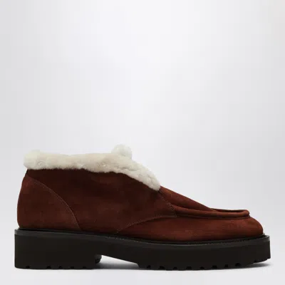 DOUCAL'S DOUCAL'S BROWN SUEDE MOCCASIN WITH FUR