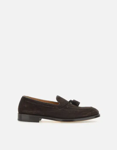 Doucal's Dark Brown Mink Suede Loafers With Tassels