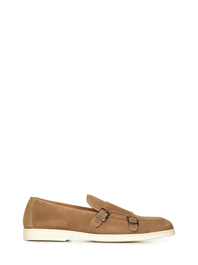Doucal's Double Monk Strap Loafers In Beige Suede In Brown