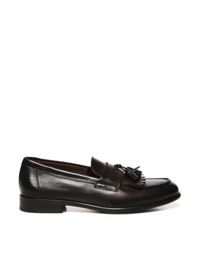 Doucal's Brown Leather Tassel Loafers With Decorative Detail