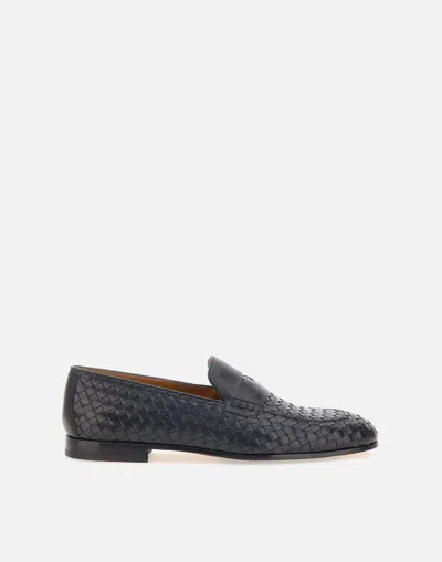 Doucal's Woven Leather Penny Loafers In Black