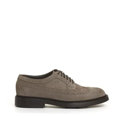 Doucal's Lace-up Shoes With Holes In Dove-grey Suede