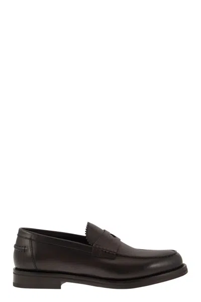 Doucal's Leather Penny Loafer In Brown