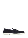 Doucal's Navy Blue Suede Double Monk Strap Loafers Wit In Blue