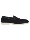 Doucal's Navy Blue Suede Double Monk Strap Loafers Wit In Blue