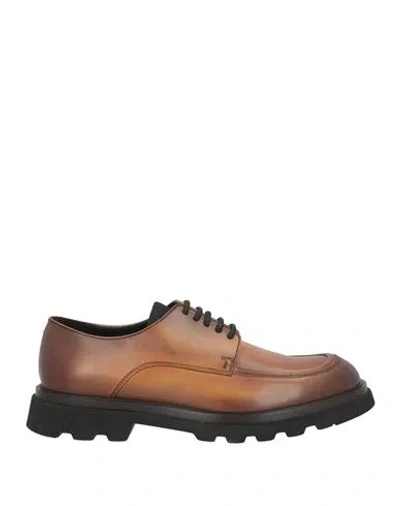 Doucal's Man Lace-up Shoes Tan Size 7 Leather, Textile Fibers In Brown